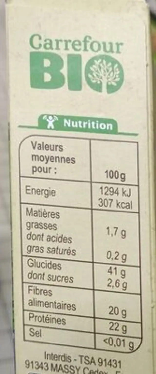 Haricots lingots blancs nutrition facts table