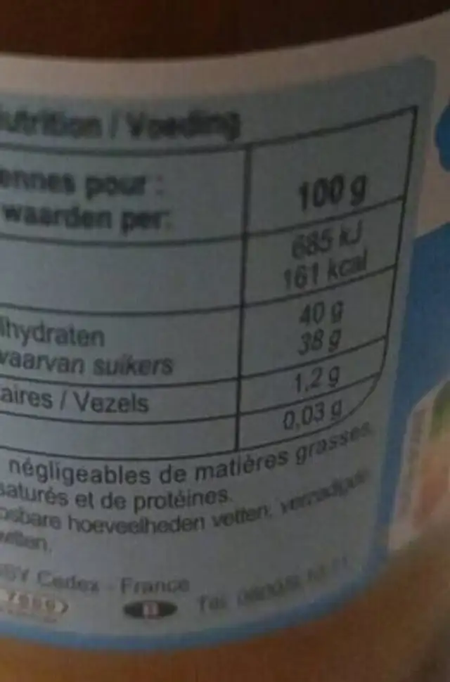 Confiture Reine Claude nutrition facts table