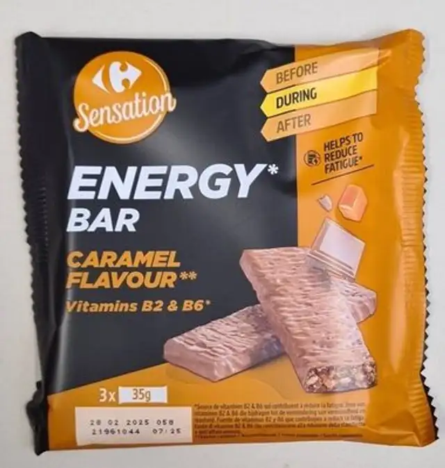 Energy bar au caramel front packaging