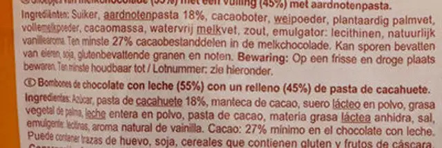 Cupeez CHOCOLAT au lait & Beurre de CACAHUETE ingredients label