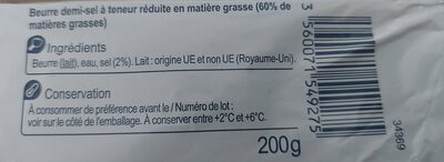 Beurre demi-sel À teneur réduite en matière grasse 60% Mat. Gr.