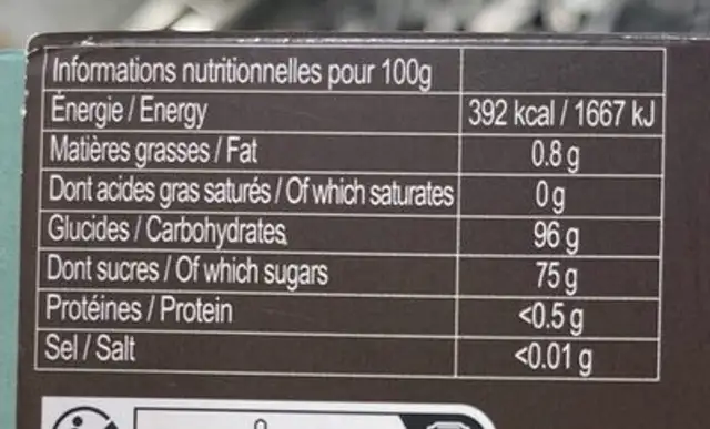 French Fruit Lollipops nutrition facts table