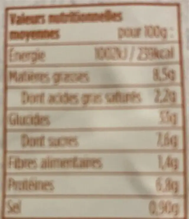 Crepes nutrition facts table