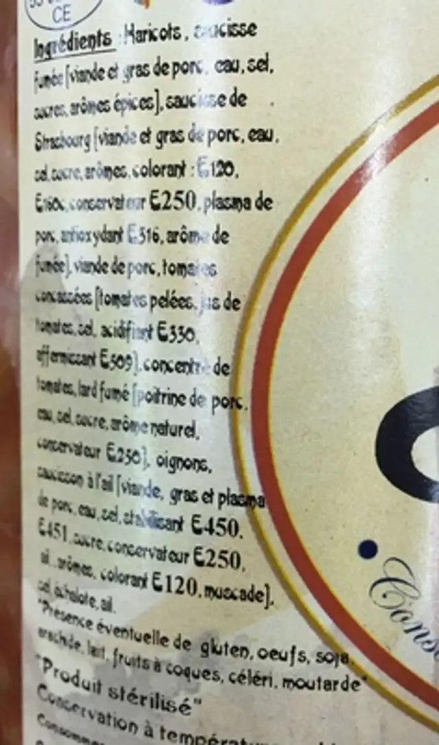 Cassoulet - Recette du Nord ingredients label