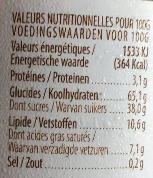 Pâte à tartiner de Caramel au Beurre salé Sans huile végétale. nutrition facts table