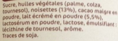 Pâte à tartiner ingredients label