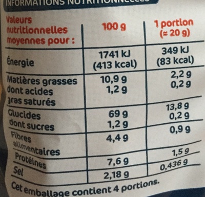 Frites goût Salé nutrition facts table
