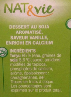 Nat & vie Vanille ingredients label