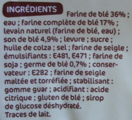 Pain de mie Complet tranché Tendre & Moelleux (24 tranches) ingredients label
