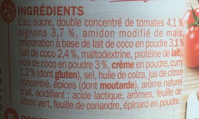 Sauce curry au lait de coco ingredients label