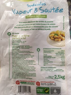 Pomme de terre spéciales vapeur et sautée