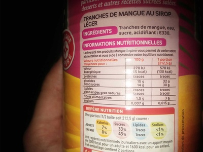 Mangue au sirop front packaging