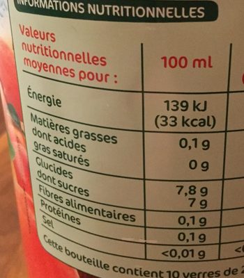 Boisson pêche-abricot nutrition facts table