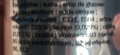 Boisson gazeuse énergisante ingredients label