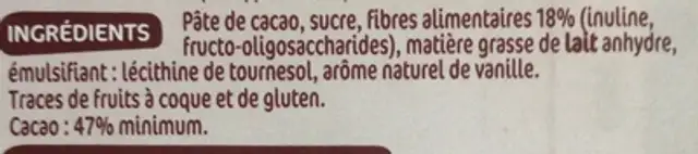Tablette d'Or - Chocolat Noir ingredients label