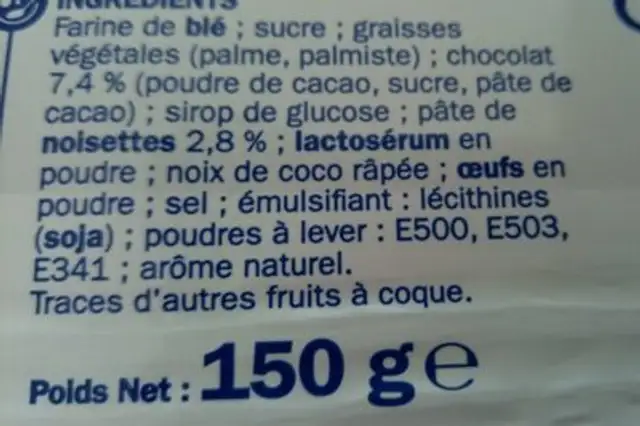 Tartelette chocolat lait noisettes ingredients label