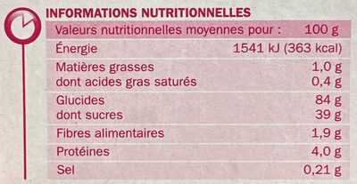 La Gaufrette Framboise nutrition facts table