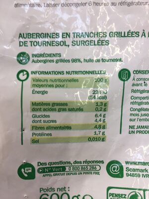 Aubergines grillées ingredients label