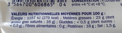 Bûche de chèvre fondante nutrition facts table