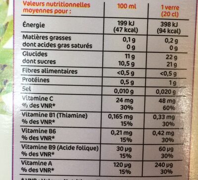 Jus multivitaminé 11 fruits nutrition facts table