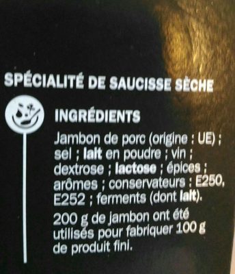 Saucisse sèche Saint Azay ingredients label