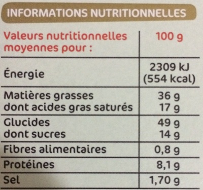 Mini-crêpes fourrées saveur roquefort nutrition facts table