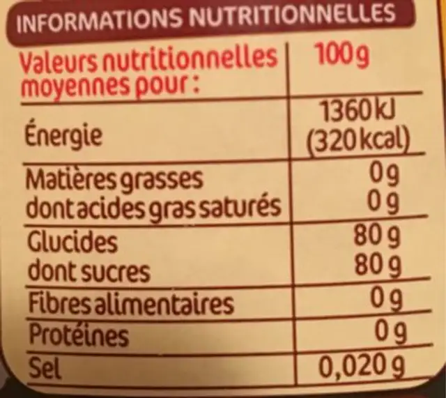 Miel fleur d'oranger squeezer nutrition facts table