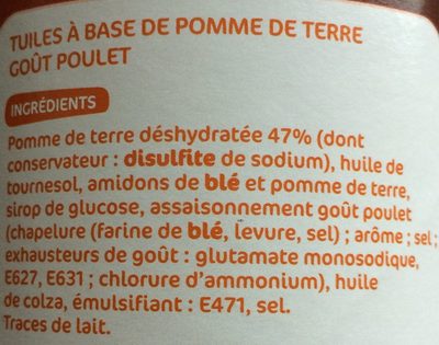 Tuiles apéritives goût Poulet braisé ingredients label