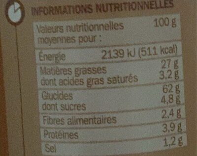 Tuiles apéritives goût Poulet braisé nutrition facts table