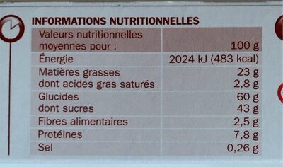 La barquette choco noisette nutrition facts table