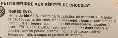 Petits beurres pépites de chocolat - format pocket ingredients label