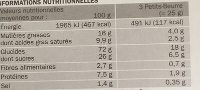 Petits beurres pépites de chocolat - format pocket nutrition facts table