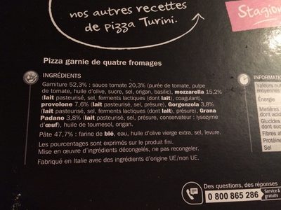 Pizza italienne 4 fromages ingredients label