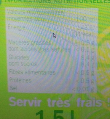 Lemon nutrition facts table