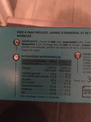 Focaccia au fromage bleu cuite sur pierre x 2 nutrition facts table