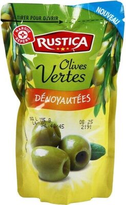Olives vertes dénoyautées front packaging