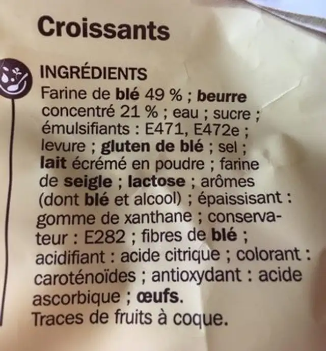 Croissants au beurre x 14 ingredients label