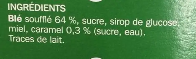 Blé soufflé au caramel ingredients label
