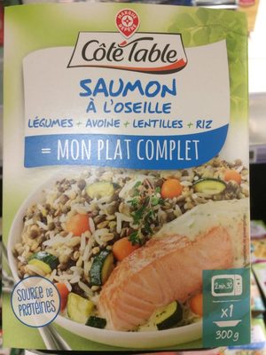 Saumon à l'oseille, riz complet et légumes front packaging