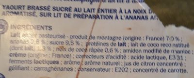 Yaourts gourmands au lait entier coco sur lit d'ananas ingredients label