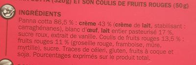 Panna cotta sur lit de fruits rouges ingredients label