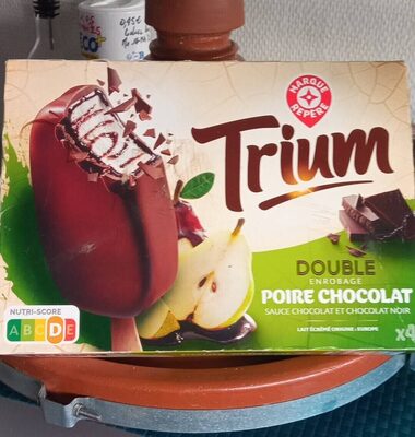 Glace poire, sauce et enrobage chocolat front packaging