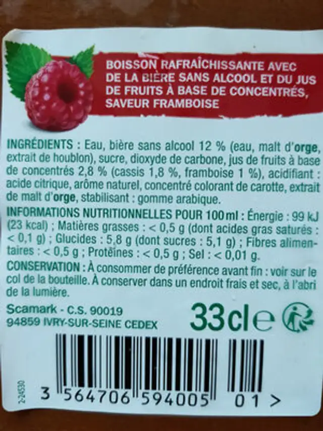 Framboise ingredients label