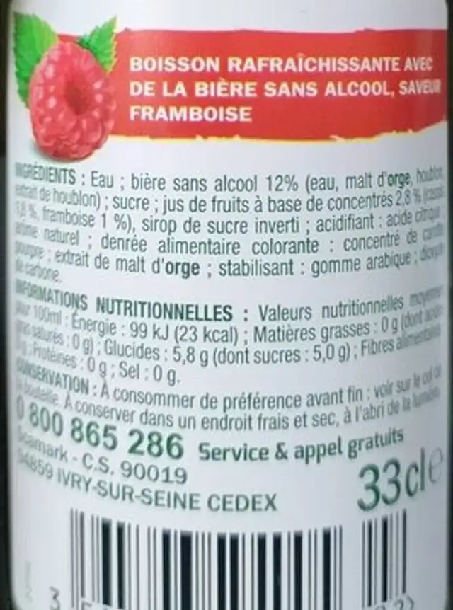 Framboise nutrition facts table