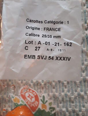 Carottes ingredients label