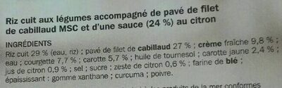 Cabillaud sauce citron ingredients label