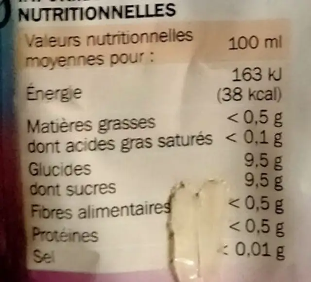 Jafun nutrition facts table
