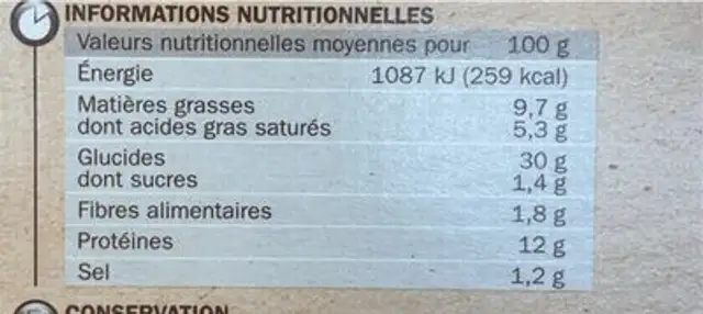 La Pizza XXL Montagnarde nutrition facts table