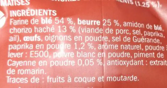 Savoir le petit sable chorizo ingredients label