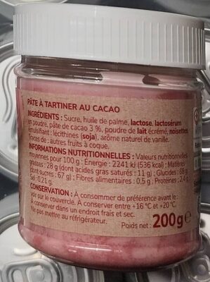Ruby Cocoa Spread nutrition facts table